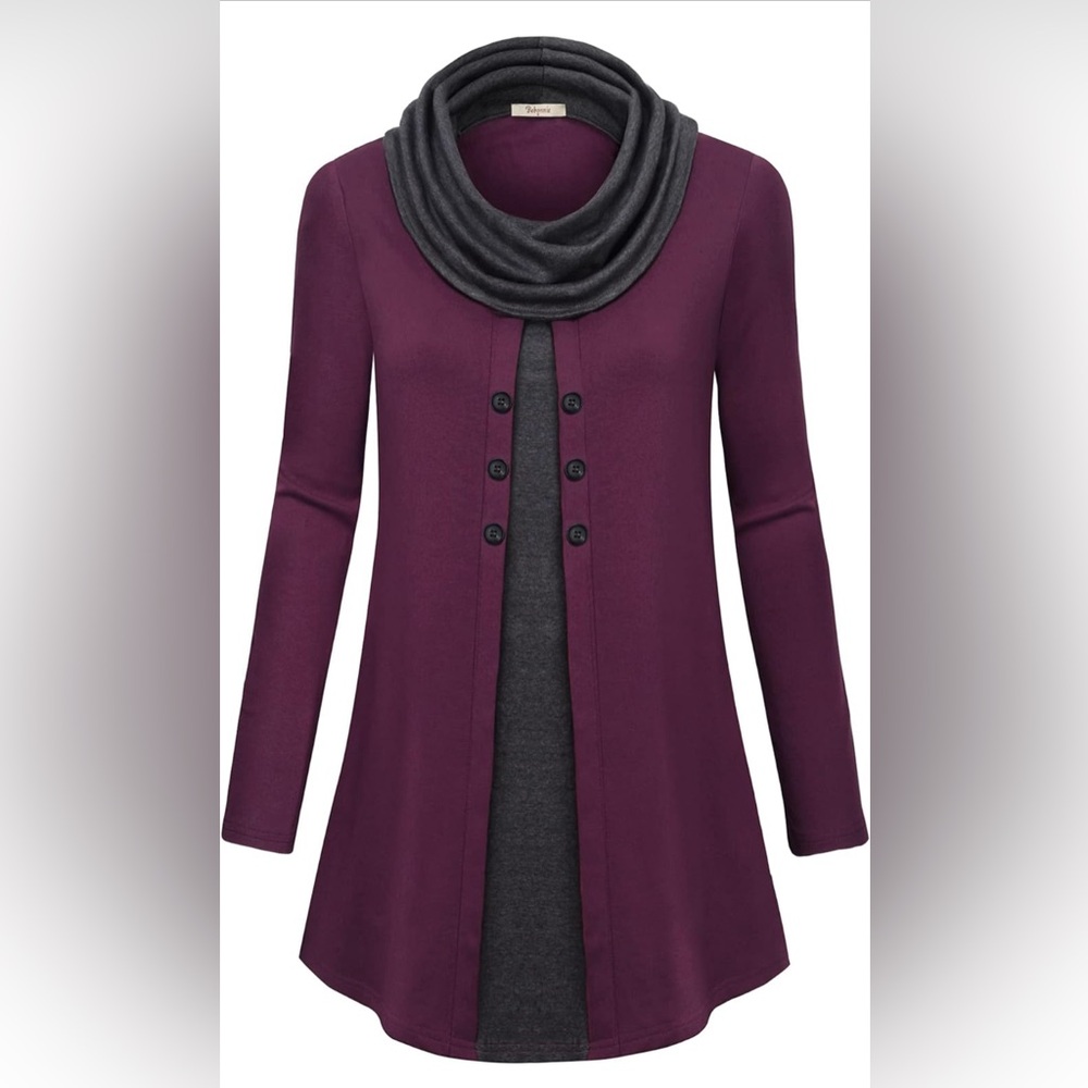 Bebonnie Womens Long Sleeve Cowl Neck  Splicing Tunic Top